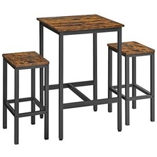 Industrial Breakfast Bar Table High Tall Stand Pub Wooden Kitchen With 2 Stools