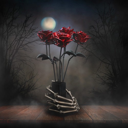 Skeleton hand vase with - vase, metal