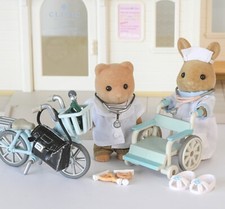 Sylvanian Families Doctor with Bike, Nurse Wheelchair Hospital Calico Critters