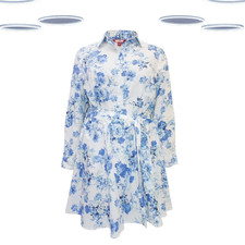 Ex Joe Browns Women's Long Sleeve Belted Floral Print Maxi Dress-Cornflower Blue