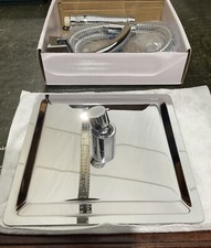 Victorian Plumbing Chrome Square 200mm Shower Head, Extension Arm, Hose Kit