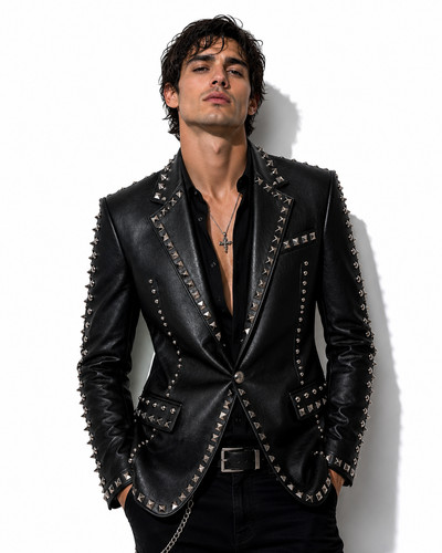 Men black studded leather - men,