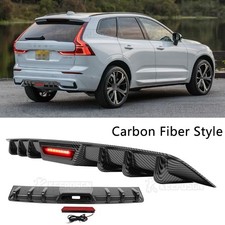 Carbon Fin Rear Diffuser Bumper Spoiler Lip w/LED Light For Volvo XC60 XC70 XC90