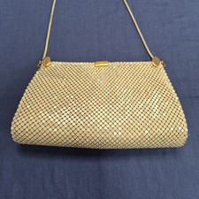 Vintage Ivory Gold Bag Snap top Metal Chain mail Style Chain handle Evening bag
