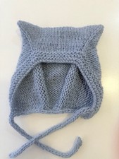 Baby hat with Kitty ears Ash Blue Hand Knitted Size 15inch