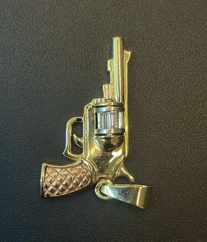 14k gold tone revolver gun - gold,