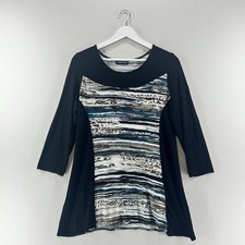 Saloos Top Womens Size 14 Black Multicoloured 3/4 Sleeve Stretch Casual