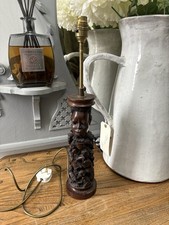 Vintage Hand carved Ebony Table Lamp Tree Of Life,1960’s Working Vgc