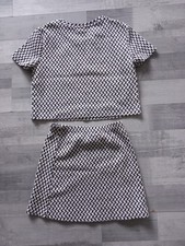 Girls Dog Tooth Style Matching Outfit Top And Skirt Co Ord Set 10 Year Old