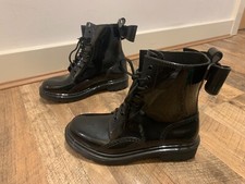 RED (V) VALENTINO WOMENS BLACK BOW PVC ANKLE LACE UP BOOTS - UK SIZE 5