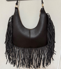 Brown/Black Faux Leather fringe boho hippy bag NEW