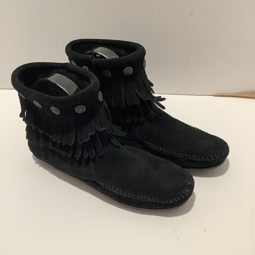 Minnetonka black suede double - black,