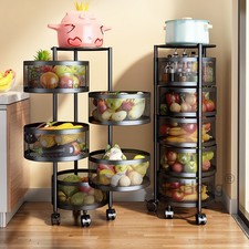 3 Tier Kitchen Rotating Storage Trolley Cart Utility Vegetable Mobile Shelf Rack