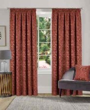 Buckingham Jacquard Damask Tape Top Pencil Pleat Pair Of Contemporary Curtains
