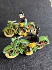 2 x Mickey Mouse On Motorcycle Motor Bike Mascot Figure Statue Cast Iron Disney