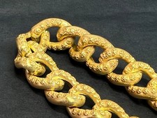19c.Belle Epoque French Gild Gold Repousse Silver Bracelet Snake Skin Curb Links