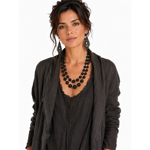 Black double strand beaded - black,