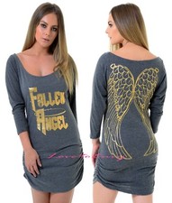 Womens EX FAMOUS MAKE Fallen Angel Gold Wings Jersey Sexy Nightie Night Dress.
