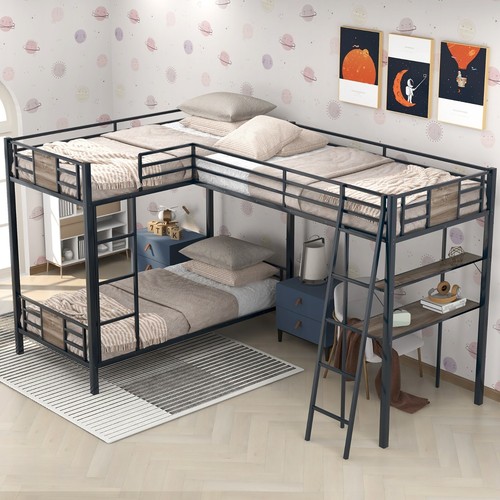 Metal triple bunk - w/desk, &