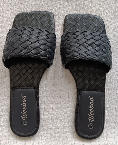 Black basket weave woven slide - weave,