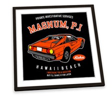 Magnum PI Car Ferrari Black FRAMED ART PRINT Picture Square Artwork
