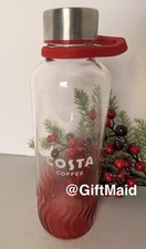 XMAS Costa Coffee-  Borosilicate Collectable Glass Bottle Red Wave  570ml / 20oz