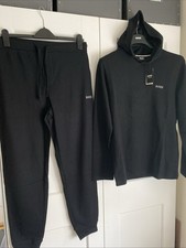 HUGO BOSS MEN SOFT WAFFLE HOODED 2 PIECE TRACKSUIT BLACK SZ LARGE BNWT RRP £119