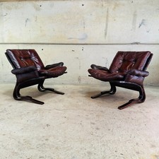 Pair of  1970s Danish ‘Skyline’ Brown Leather Armchairs by Hove Møbler