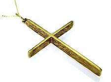 Vintage Large Slim Cross 9ct Yellow Gold Pendant & 18" Chain