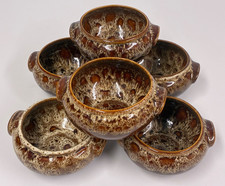 6 X VINTAGE FOSTERS POTTERY SOUP BOWLS HONEYCOMB DRIP GLAZE RETRO