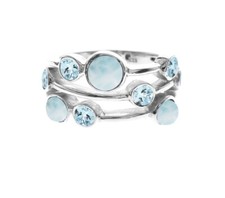 Blue topaz larimar bubble ring solid Sterling Silver multirow.
