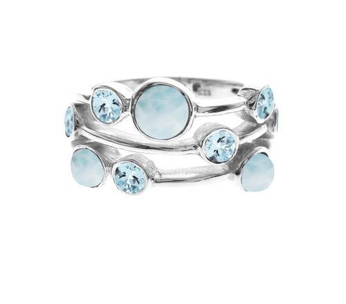 Blue topaz larimar - bubble, ring