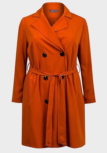 Womens orange belted coat - orange, mid