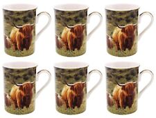 6x Highland Cow Mugs Set Fine China Tea Coffee Kitchen 300ml Capacity