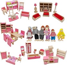 Wooden Doll House Furniture Dollhouse Building Blocks for Kids Childs Gifts UK