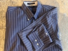 Grant Washington Poplin Shirt E-Z Fit Size XL Blue With White Stripe
