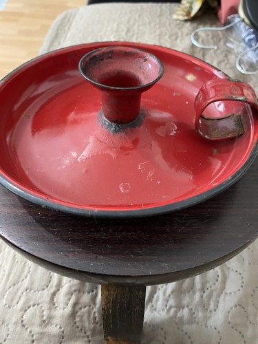 Vintage enamel candle holder - candle,