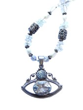 SHANKARI Pendant EYE of HORUS Goddess Necklace BLUE TOPAZ Quartz Silver Signed