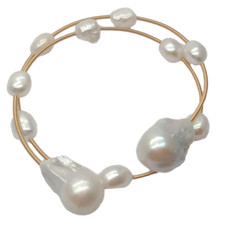 White Baroque  Freshwater Pearl Keshi Pearl Adjustable Bracelet