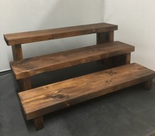RUSTIC WOODEN 3 STEP RETAIL DISPLAY STAND 40cm WIDE DARK OAK EFFECT SOLID WOOD