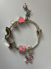 Liberty Charms Kids Silver Plated Snap Clasp 16cm Charm Bracelet With 7 Charms