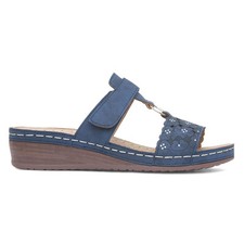 Lilley Womens Sandals Blue Adults Ladies Mule Navy Slip On Flowers Open Toe SIZE