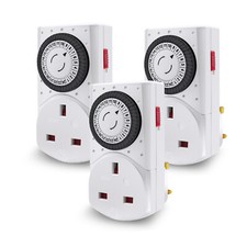3 pack 24 Hour 24HR Timer Switch Mains Plug in Clock UK Socket 3 Pin Plug 13A