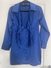Zara Women’s Cobalt Blue Tie Front Short Dress Size Medium button down  