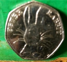 Error Half Whisker Missing Peter Rabbit  50p Piece ( 2016)