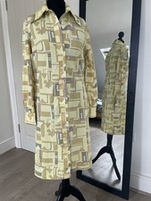 VINTAGE 1970s Lemon Green Mustard Geometric  Shirtwaister Dress 10-12 bust 34"