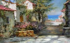 WATERCOLOUR SEASIDE LANDSCPAE ABSTRACT CANVAS WALL ART DECOR FRAMED 20X30 INCH