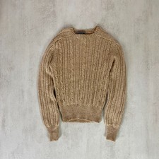 Barnaby Womens Sweater Sz M Short Vintage 90s 100% Wool Beige Cable Knit Jumper