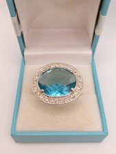 Silver Tone Faceted Aqua Blue