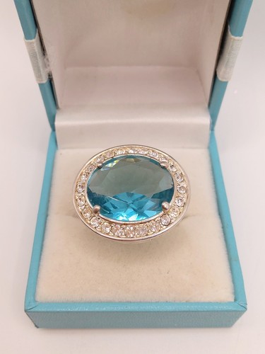 Silver tone faceted - silver, aqua